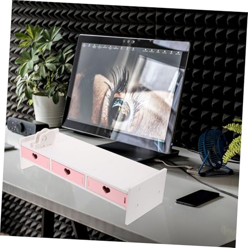 Support écran ordinateur rose avec étagère pour organisation espace travail - 5