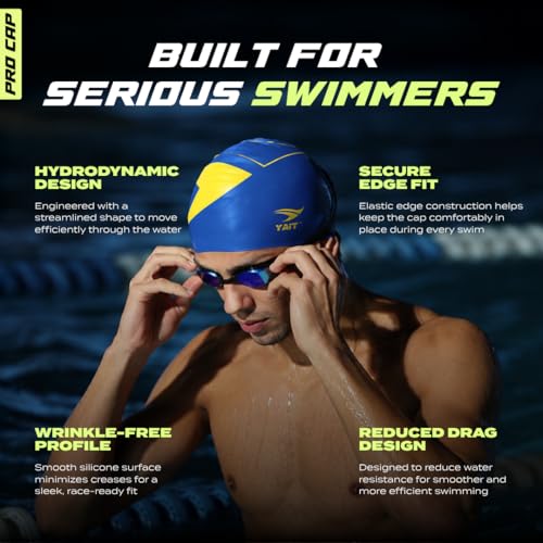 Image of Pro Performance Swimming Cap | India's First Lab-Tested Swim Cap| Hydrodynamic Race Fit | Reduced Drag Design | Ultra Soft, Tear-Resistant & Anti-Slip | for Advanced Swimmers - Blue & Yellow
