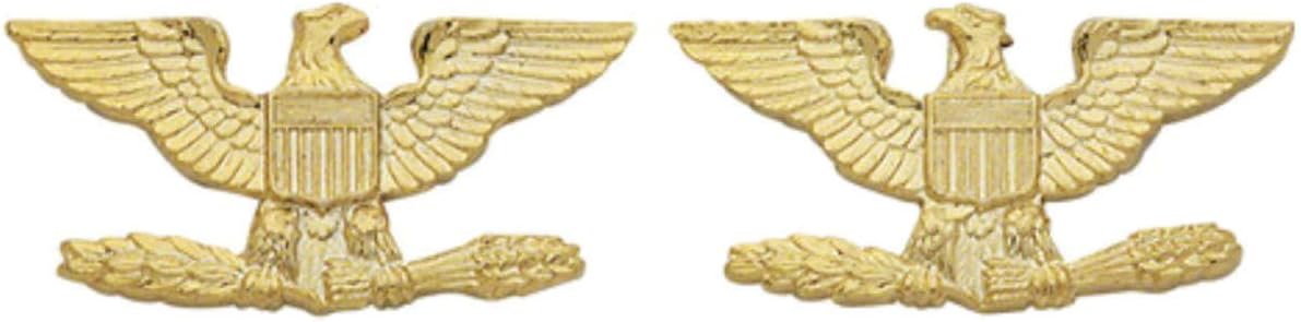 COLONEL EAGLE GOLD UNIFORM COLLAR BRASS PINS INSIGNIA EMBLEM ARMY MILITARY POLICE, SMALL 1" x 1/2" (Sold as PAIR, 2 Included !)