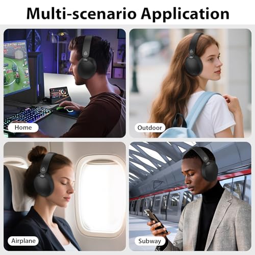 JBUNION Active Noise Cancelling Headphones Wireless Over Ear Bluetooth ANC Headphones with Mic, Transparency Mode, 65H Playtime, Deep Bass, Clear Call, Hi-res Audio Headset for Home Office Travel - image 8
