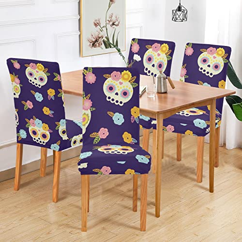 Mexican Skull Day Of The Dead Halloween Dining Chair Covers Set Of 4 Stretch Chair Cover Removable Chair Slipcover Washable Dining Chair Seat Cover For Dining Room Kitchen Wedding Party Decor #TOP6
