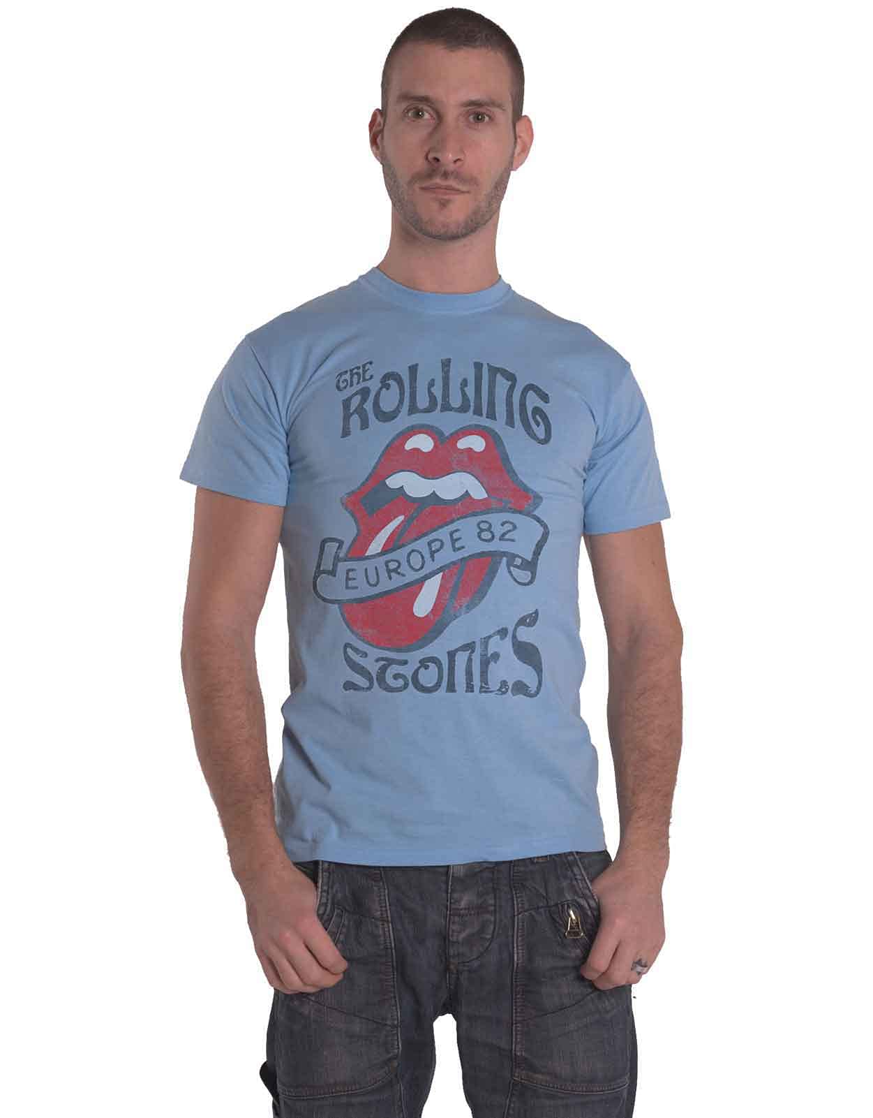 Rolling StonesThe T Shirt Europe 82 Tour Band Logo Official Mens Stone Blue