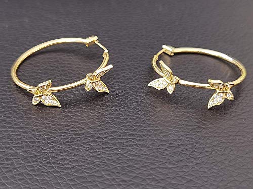 Double Cz Butterfly Dangle Hoop Earrings For Women Girls Cubic Zirconia Big Gold Hoops Click Top Lever-Back Clasp Earring Dainty Huggie Mother's Day Jewelry Wedding Birthday Party Gifts #TOP4