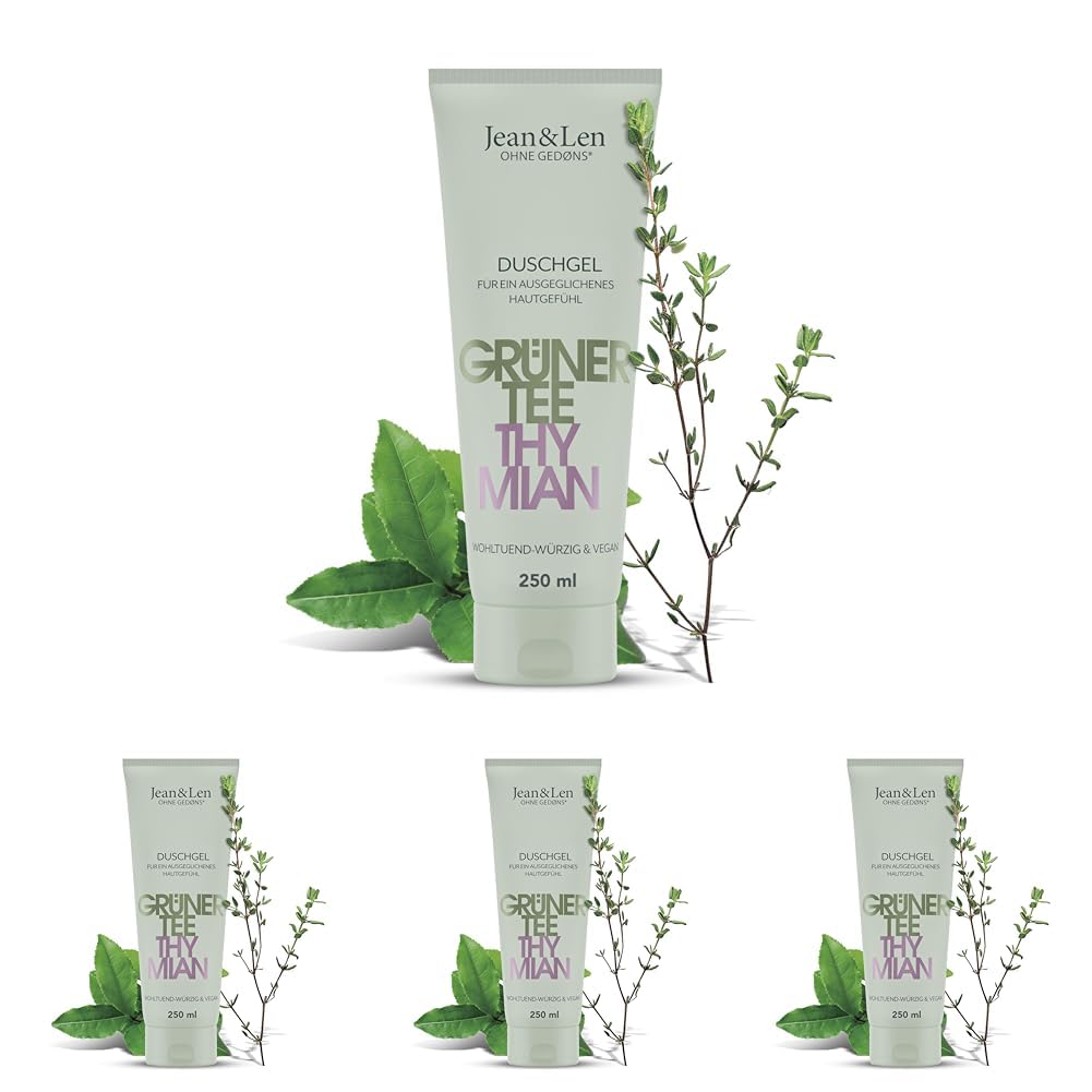 Jean & Len Duschgel Grüner Tee & Thymian, pH-hautideal, wohltuend-würziges Duscherlebnis, angereichert mit Grüner Tee- und Thymian-Extrakt, veganes Duschgel, ohne Parabene & Silikone, 250 ml