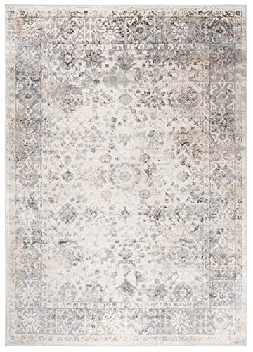 TAPISO Valley Teppich Kurzflor Vintage Hellgrau Blumen Rahmen Orientalisch Used Effekt Meliert Verwischt Wohnzimmer Schlafzimmer ÖKO-TEX 200 x 300 cm
