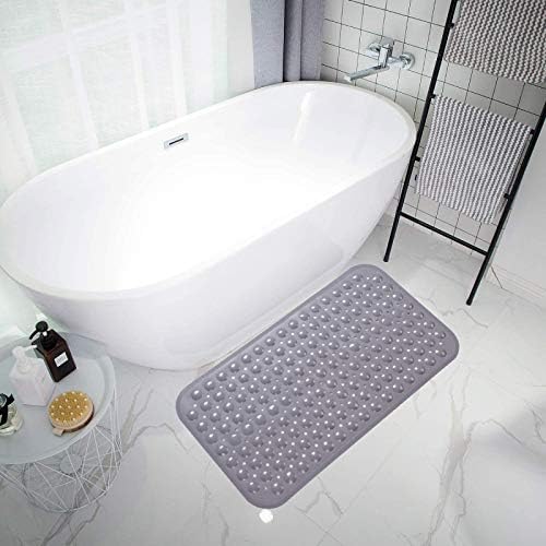 TKONE Shower Mats Non-slip Bath Mats,Bathtub Mat with Suction Cups and Drain Holes Fit for Bathroom & Shower Anti Mould Machine Washable Antibacterial, 27.6 x 15 Inches,grey