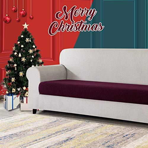 Image of CHUN YI Stretch Couch Cover Suitable for Loveseat Sofa, Cushion Seat Slipcover with Spandex Jacquard Fabric, Large, Dark Magenta