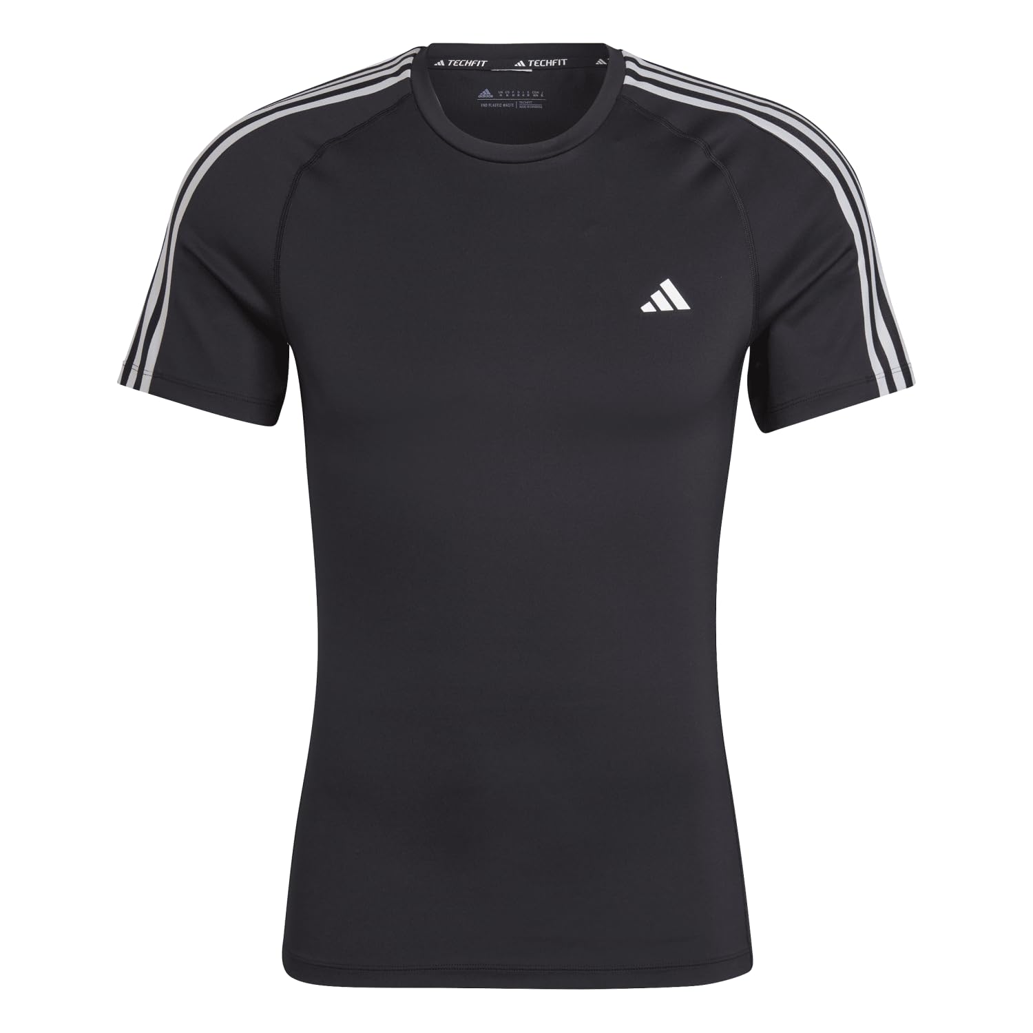 adidas Men's Techfit 3-Stripes Training Tee, Black, XL