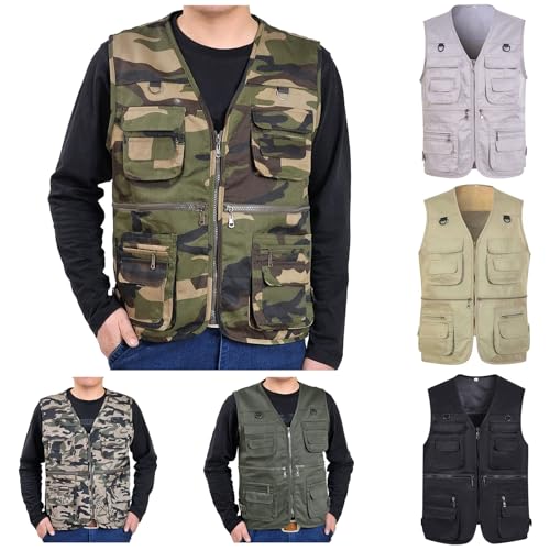 Mens Lightweight Breathable Outdoor Photo Vest Safari Travel Cargo Waistcoat with Multi-Pockets for Fishing