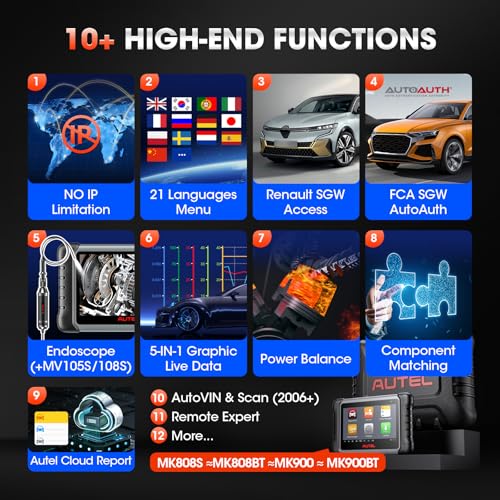 Autel MaxiCOM MK808S Bidirectional Scanner: 2026 Same as MaxiCheck MX808S MX900 MK900BT MK808BT Pro, 3000+ Active Test, 28+ Service for 200+ Brands, OBD2 All System Diagnose, FCA Autoauth & SGW, OS 11 - Image 7