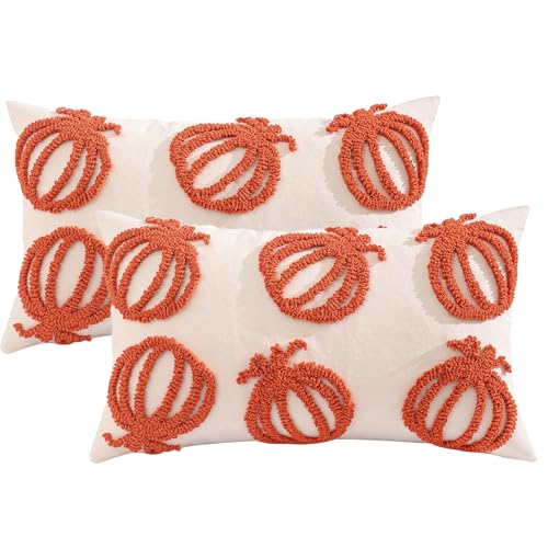 Tosleo Halloween Throw Pillow Covers 12x20 inch Set of 2 Halloween Orange Hollowed-Out Pumpkins Embroidered Pillow Cases Thanksgiving Home Party Pumpkin Fall Decor Pillowcases Lumbar Cushion Covers