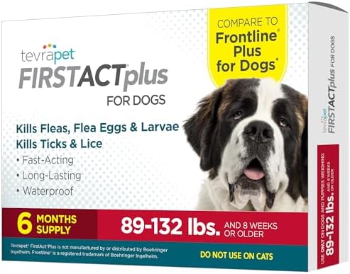 FirstAct Plus Flea Treatment for Dogs, Extra Large Dogs 89+ lbs, 6 Doses, Same Active Ingredients as Frontline Plus Flea and Tick Prevention for Dogs