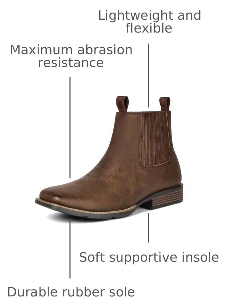 Image of IUV Cowboy Boots For Men Square Toe Ankle Boots