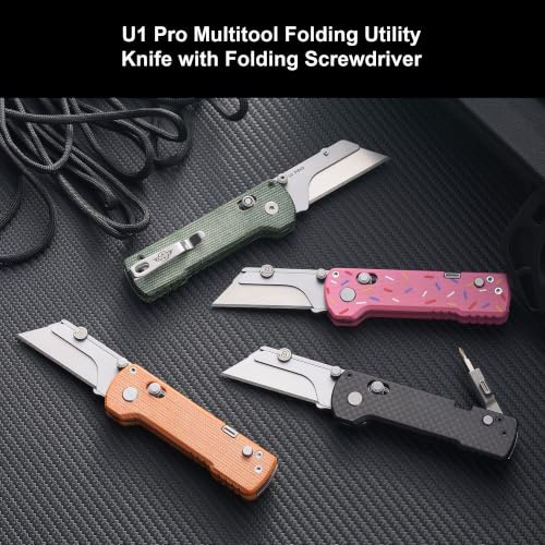 Image of OKNIFE U1 Pro Multitool Folding Utility Knife with Folding Screwdriver, Quick Change Blade, Rail Lock & Pocket Clip for Men Women (Orange Micarta)