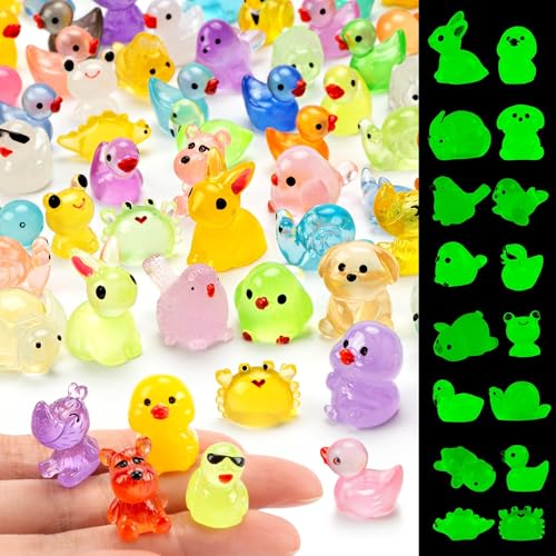 Image of FEXIA 100 Pcs Luminous Mini Resin Animals 20 Types Glow in the Dark Tiny Figurines Bulk Set for DIY Garden Aquarium Micro Landscape and Party Decoration Desk Pets and Miniature Accessories