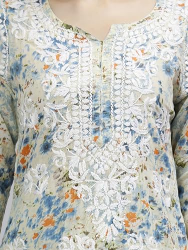 Image of Seva Chikan Hand Embroidered Lucknowi Chikankari Mal Mal Straight Printed Kurta & Palazzo Set for Women SCL8041