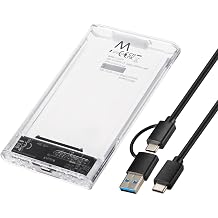 Ewent SSD/HDD Enclosure USB-C+A 3.2 Gen1, External Enclosure for 2.5 Inch SATA Hard Drives up to 9.5 mm, Transparent Housing, Tool-Free Installation, UASP Support, 5 Gbps, Compatible with Windows/Mac