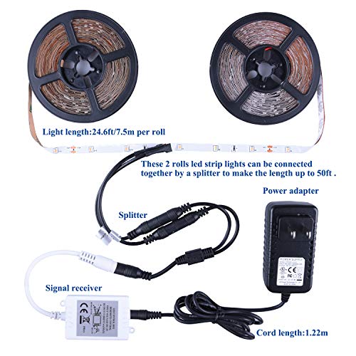 Image of LED Strip Lights Warm White 50ft Dimmable 3000K Strip Lighting, 12V 15M 900 LEDs 2835 Flexible led Light for Bedroom, Kitchen, Home Decoration