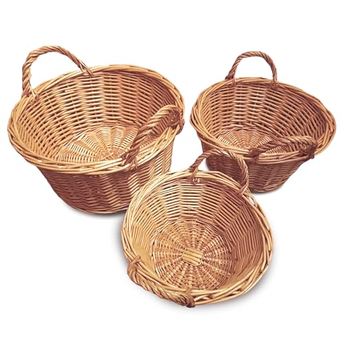 Prosumers Choice Wicker Basket Set of 3 - Wooden Bamboo Like Storage Basket - 3 Sizes Set - Small, Medium & Large Organizer Basket for Household Items - Lightweight Set of Wicker Basket with Handle
