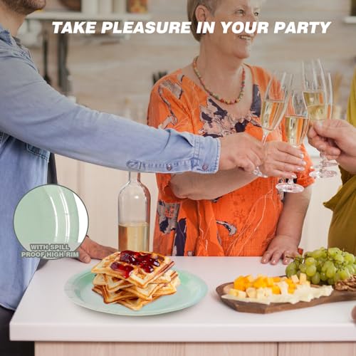 Image of Sage Green Disposable Paper Plates, 9 Inch Dinner Plates, 50 Count Bulk