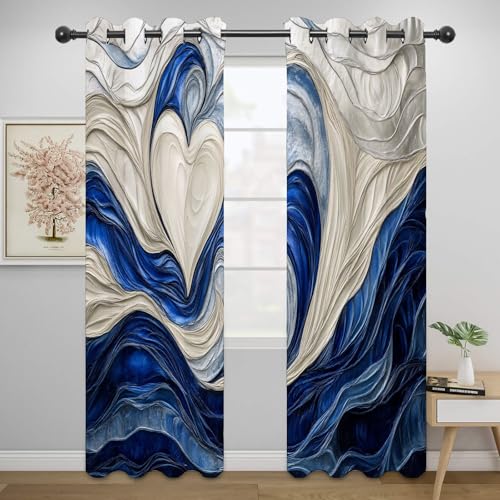 Rideau texturé géométrique abstrait blanc et bleu de salon