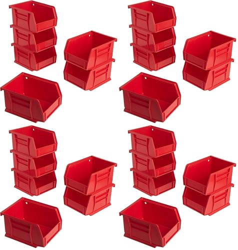 Image of Akro-Mils 30210 AkroBins Plastic Storage Bins, Space-Saving Stackable Bins for Garage, Pantry, Craft Organization, 5 inch x 4 inch x 3 inch, Red, (Pack of 24)