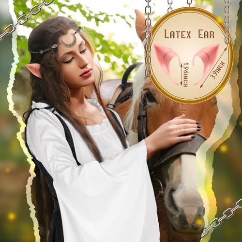Image of Bonuci 6 Pcs Medieval Renaissance Fairy Costume Women Halloween Elf Cosplay Outfits Victorian Dress Elf Ears Fairy Headpiece