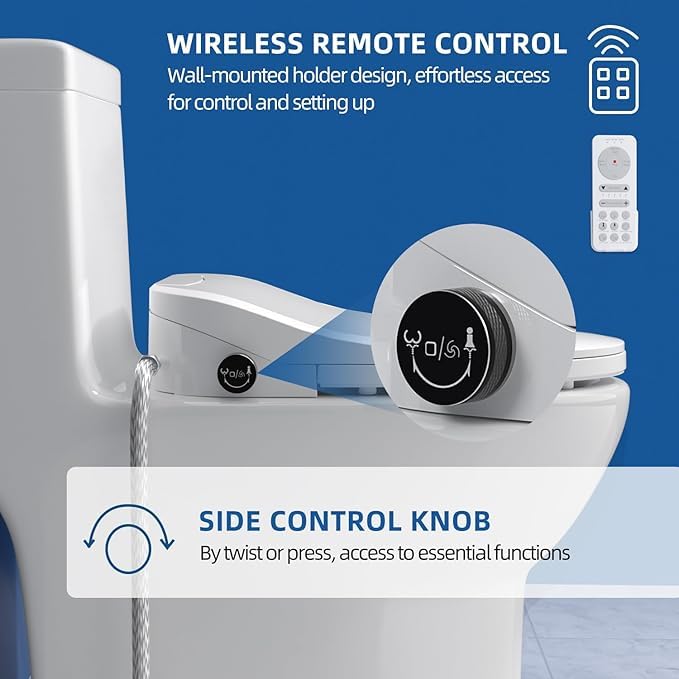 Image of Siemnr Smart Bidet Toilet Seat Elongated Cover Electric Slow Close Quiet Instant Warm Water Heated Self-Cleaning Nozzle Powerful Dryer Remote Anti-yellowing PP Materials