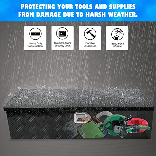 Chowty 39"X13"X10" Black Heavy Duty Aluminum Pickup Truck Bed 5 Bar Tread Pattern Truck Tool Box, Underbody Tool Box Storage Trailer Tongue Box With Lock And Key For Rv, Atv, Trailer & Truck #TOP4