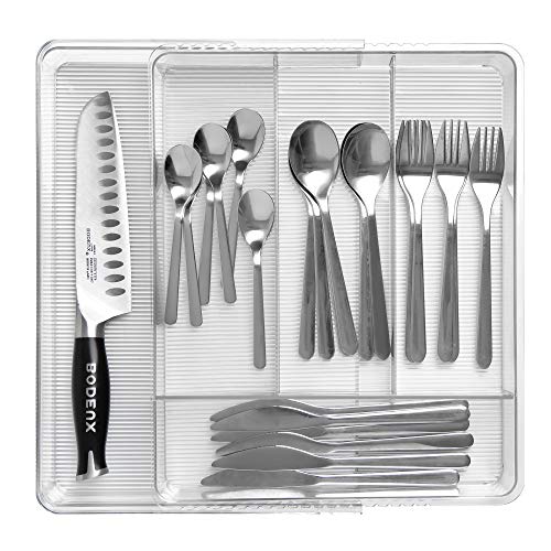 Slideep Expandable Silverware Organizer Flatware Drawer Kitchen Cutlery Drawer Trays for Silverware Serving Utensils Multi-Purpose Storage for Kitchen Office Bathroom Supplies