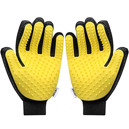 Zellar Guante para Aseo de Perros, gatros, Mascotas, removedor de Pelo, Guante Cepillo mitón de Masaje para Perros de Pelo Largo y Corto, Gatos, Conejos, Caballos y más (1 par)