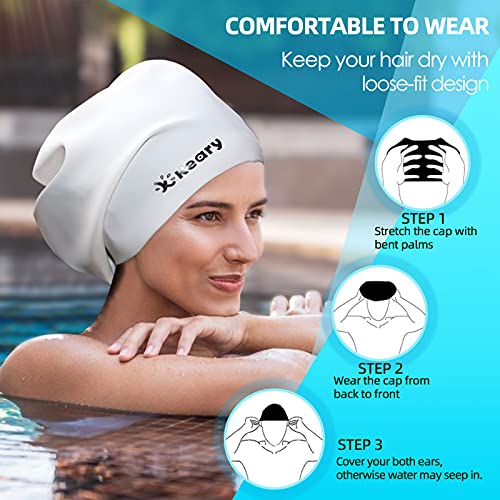 Extra Large Swim Cap For Braids And Dreadlocks Afro Hair Extensions Weaves Long Hair, Waterproof Silicone Cover Ear Bath Pool Shower Swimming Cap For Adult Youth Men Women Girl , White, One Size #TOP5
