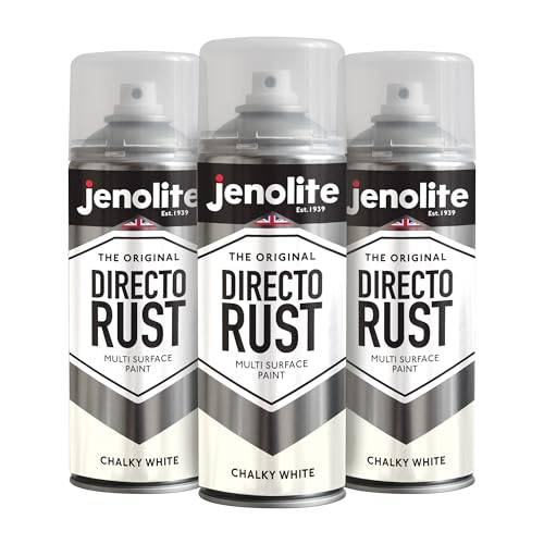 JENOLITE Directorust Chalky Spray Paint | WHITE | 3x400ml | Multi-Surface Chalky Finish Spray Paint | Ideal For Furniture, Ornaments, Picture Frames | Interior & Exterior Use | RAL 9016