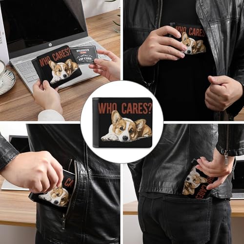 Corgi Dog Who Cares Slim Leather Biford Wallet for Men with 6 Card Holders Cash Pockets for Travel3