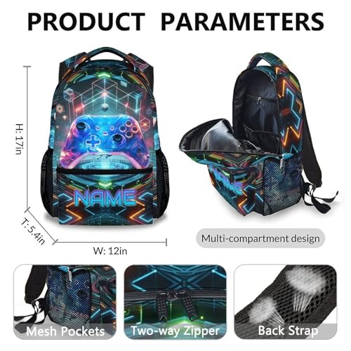 School Backpack for Kids, Custom Set of 3 Gaming Backpacks with Lunch Box and Pencil Case Gifts for Gamer Lovers, School Bookbag and Pencil Case Bundle for Kindergarten Preschool Primary2