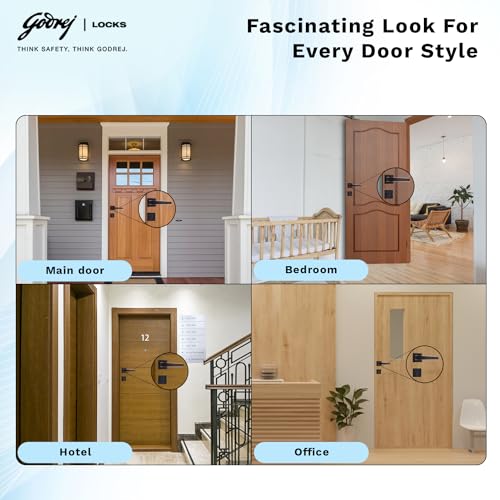 Image of Godrej Mortise Lock | Handle Lock Set for Main & Internal Doors | NEH 06 Home Decor Handle | Matte Black Rose Finish | 9 Inch Lockbody | 70mm 1CK Cylinder Knob from Inside Key Outside | 3 Keys
