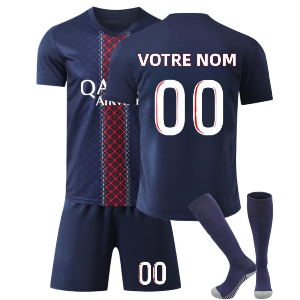 Maillot de Football Enfant Personnalisé 2026 avec Nom et Numéro, Kit Complet 3 Pièces Maillot, Short et Chaussettes Tenue Domicile et Extérieur Tenue d’Entraînement pour Adolescents