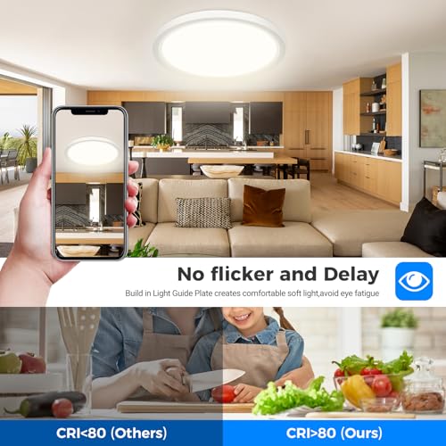 Peasur 2Pack Bathroom Light, 3000K/3500K/4000K/5000K/6500K 5 Color Temperature LED Ceiling Light, 24W 2800LM, IP54 Waterproof, Round Flush Ceiling Light for Bathroom, Kitchen, BedroomØ33CM(White) - Cosy Home Interiors Peasur 2Pack Bathroom Light, 3000K/3500K/4000K/5000K/6500K 5 Color Temperature LED Ceiling Light, 24W 2800LM, IP54 Waterproof, Round Flush Ceiling Light for Bathroom, Kitchen, BedroomØ33CM(White) - Image 4