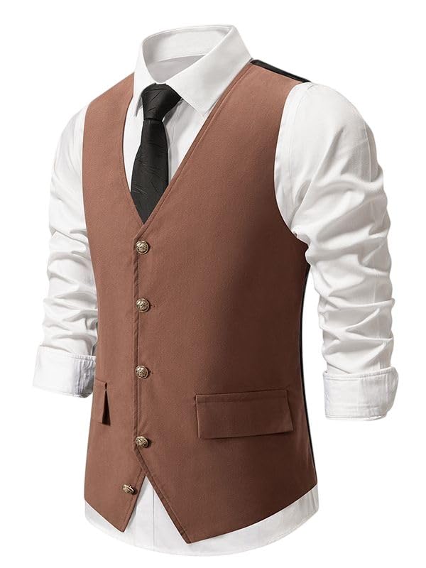 Chaleco vintage hombre de botonadura simple y sutil acabado retro 4