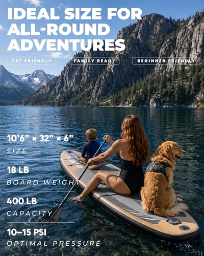 Image of BM Paddle Board Inflatable Stand Up Paddle Board, SUP Paddleboard for Adult, Premium Accessories | Non-Slip EVA Deck & Foam Handles, Camera Mount, Double Action Pump, 85L Travel Backpack