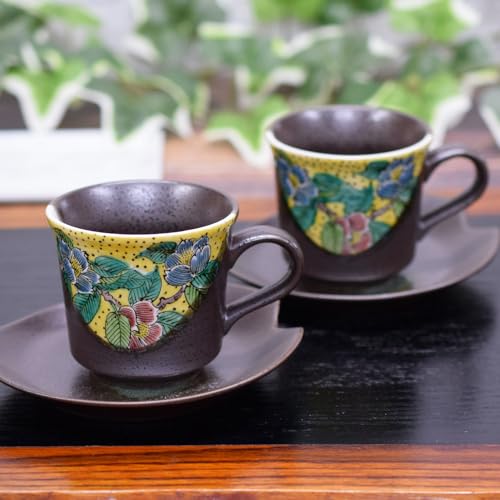 和座の蔵 おしゃれ 食器 九谷焼 コーヒーカップ&ソーサー ペアセット 吉田屋椿文 陶器 高級 ブランド 日本製 結婚祝い プレゼント 母の日 父の日 敬老の日 ギフト