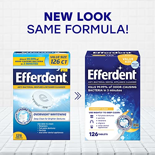 Efferdent Retainer Cleaning Tablets, Denture Cleanser Tablets For Dental Appliances, Overnight Whitening, 126 Tablets #TOP2
