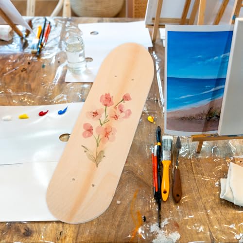 Baluue Blank Skateboard Deck, Natural Wood Double-Sided Graffiti Skate Board Deck, 7-Layer Maple Double Tail Skateboard Replacement and Art Painting 16.9\" X 5.1\"