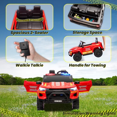 JOYRACER 24V Ride on Car Fire Truck for Kids 2 Seater, 400W Ride-on Toy for Big Kids with Remote Control, Siren Flashing Lights, 3 Speed, Bluetooth Music, Soft Start, 24 Volt Firetrucks, Red