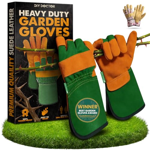DIY Doctor Heavy Duty Gardening Gloves for Men Thorn Proof Leather Garden Work Gloves One Size Fits Most Unisex - (1 Pair)