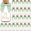 Small 24 Pack Oh Baby Woodland Milk Glass Bottles with Ribbons and Stickers – Vintage Baby Shower Favors for Guests and Table Centerpieces – Gender Neutral Eucalyptus Decorations – Safari Theme