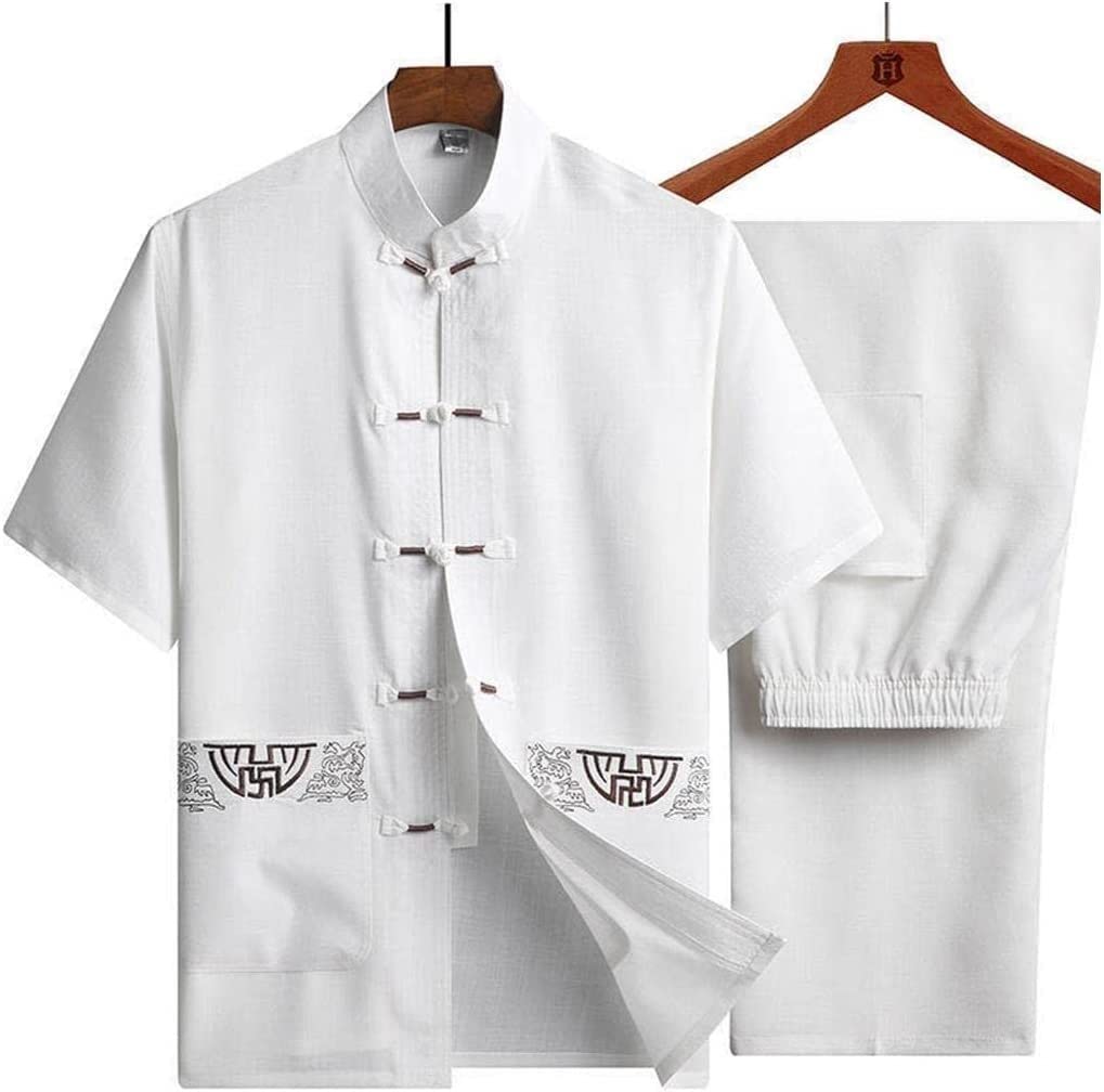 Tai Chi Kleidung Chinesische Kung Fu Kleidung Weiche Männer Erwachsene Tai Chi Kung Fu Uniformen Traditionelle Chinesische Kleidung Set Leinen Kurzarm Stickerei Lässige Chinesische Kostüme ( Color : #