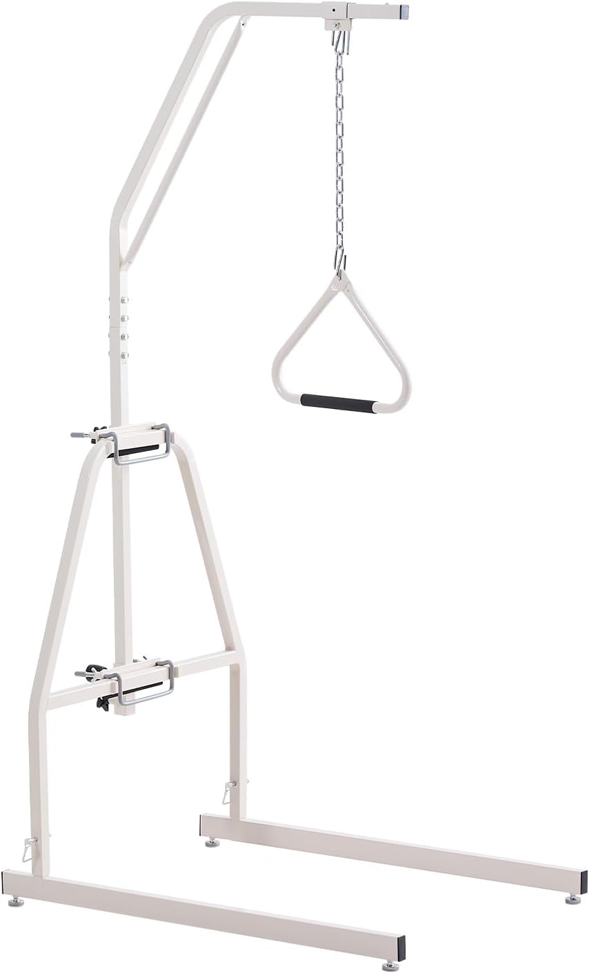 VEVOR Trapeze Bar for Bed Mobility, Bed Trapeze with Clamps and Floor Stand, 250LBS Weight Capacity Pull Up Assist for Elderly, Patients & Disabled, Suitable for Home Care, Hospital, Nursing Home Trapezoidal supports