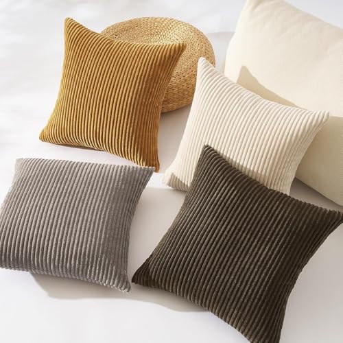 Topfinel Kissenbezug 45x45 cm Braun 4er Set Kordsamt Kissenbezüge Kissenhülle Dekokissenbezug Sofakissen Dekokissen Deko für Sofa… – Ansicht 2