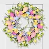 22 Inch Easter Egg Wreath for Front Door Bunny Ear & Happy Easter Sign Decor Wreath (Easter Wreath)